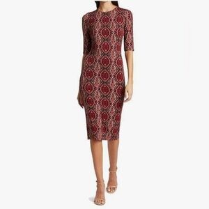 Alice & Olivia Diamond Magic Bordeaux Delora Crewneck Midi Dress Size 2